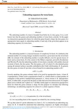 Unknotting Sequences for Torus Knots