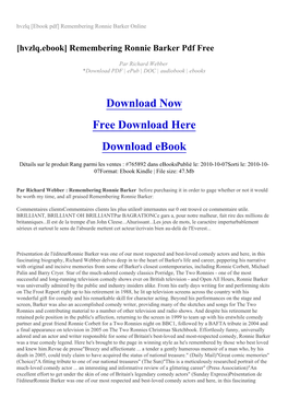 Hvzlq [Ebook Pdf] Remembering Ronnie Barker Online