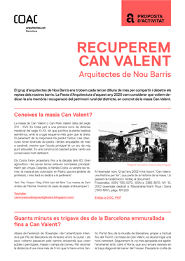 RECUPEREM CAN VALENT Arquitectes De Nou Barris