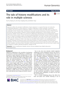 The Tale of Histone Modifications and Its Role in Multiple Sclerosis Hui He, Zhiping Hu, Han Xiao, Fangfang Zhou and Binbin Yang*