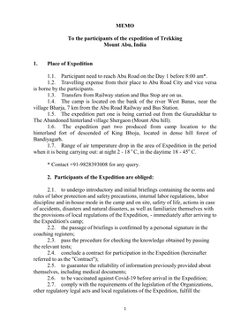 MEMO to the Participants of the Expedition of Trekking Mount Abu