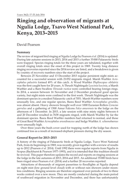 Ringing and Observation of Migrants at Ngulia Lodge, Tsavo West National Park, Kenya, 2013–2015