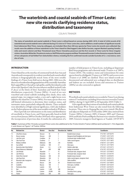 The Waterbirds and Coastal Seabirds of Timor-Leste: New Site Records Clarifying Residence Status, Distribution and Taxonomy