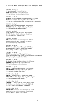 CHARING, Kent Marriages 1837-1916 in Register Order 1