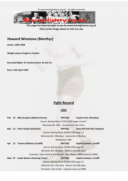 Fight Record Howard Winstone (Merthyr)