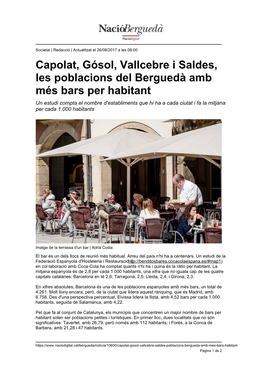 Capolat, Gósol, Vallcebre I Saldes, Les Poblacions Del Berguedà Amb Més