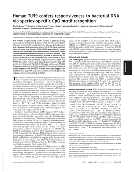 Human TLR9 Confers Responsiveness to Bacterial DNA Via Species-Specific Cpg Motif Recognition