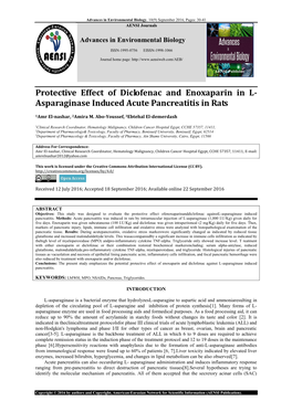 Protective Effect of Diclofenac and Enoxaparin in L- Asparaginase Induced Acute Pancreatitis in Rats