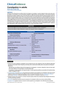 Constipation in Adults Search Date October 2006 Frank Frizelle and Murray Barclay