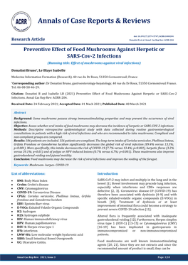 Preventive Effect of Food Mushrooms Against Herpetic Or