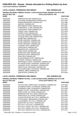 EONI-REP-223 - Streets - Streets Allocated to a Polling Station by Area Local Council Elections: 02/05/2019