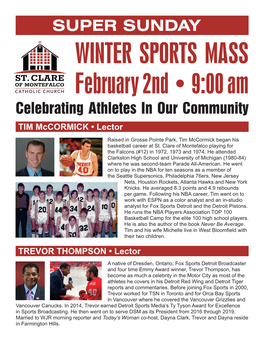 WINTER SPORTS MASS February 2Nd • 9:00 Am Celebrating Athletes in Our Community