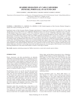Seabird Migration at Cabo Carvoeiro, Portugal 231 SEABIRD MIGRATION at CABO CARVOEIRO (PENICHE, PORTUGAL) in AUTUMN 2015
