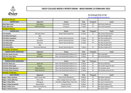 Oxley College Weekly Sports Draw - Week Ending 13 February 2021