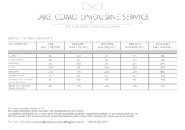 Lake Como Limousine Service by the Lake Como Wedding Planner Services To/From Menaggio