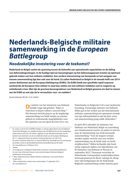 Nederlands-Belgische Militaire Samenwerking in De European Battlegroup Noodzakelijke Investering Voor De Toekomst?