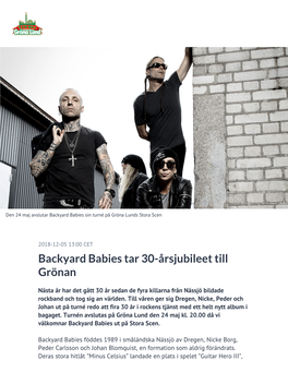Backyard Babies Tar 30-Årsjubileet Till Grönan