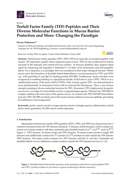 Trefoil Factor Family (TFF) Peptides and Their Diverse Molecular Functions in Mucus Barrier Protection and More: Changing the Paradigm