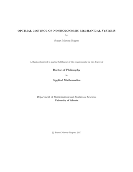 OPTIMAL CONTROL of NONHOLONOMIC MECHANICAL SYSTEMS By