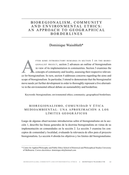 Bioregionalism, Community and Environmental Ethics: an Approach to Geographical Borderlines