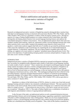 Dialect Stabilization and Speaker Awareness in Non-Native Varieties of Englishi