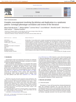 Complex Rearrangement Involving 9P Deletion and Duplication in a Syndromic Patient: Genotype/Phenotype Correlation and Review of the Literature