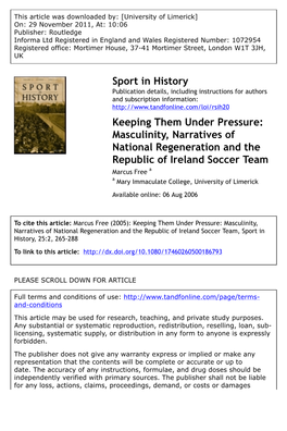 Masculinity, Narratives of National Regeneration and the Republic of Ireland Soccer Team