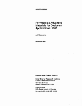 Polymers As Advanced Materials for Desiccant Applications: 1987