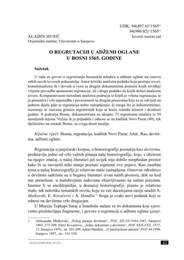 O Regrutaciji U Adžemi Oglane U Bosni 1565. Godine