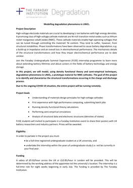 Modelling Degradation Phenomena in Linio2 Project Description High-Voltage Electrode Materials Are Crucial to Developing Li-Ion Batteries with High Energy Densities