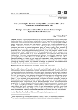 Ideas Concerning the Historical Identity and the Connections of the City of Phaselis an Eastern Mediterranean Port*