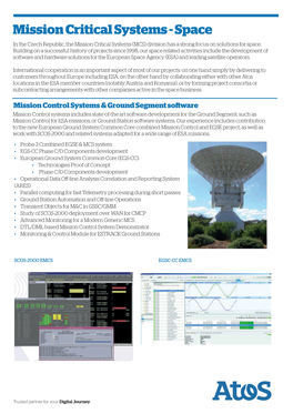 Mission Critical Systems - Space in the Czech Republic, the Mission Critical Systems (MCS) Division Has a Strong Focus on Solutions for Space