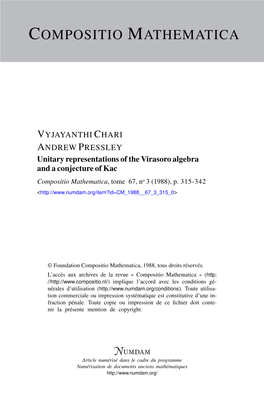 Unitary Representations of the Virasoro Algebra and a Conjecture of Kac Compositio Mathematica, Tome 67, No 3 (1988), P