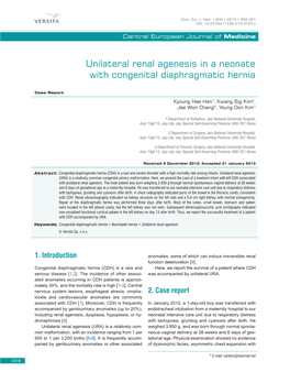 Unilateral Renal Agenesis in a Neonate with Congenital Diaphragmatic Hernia