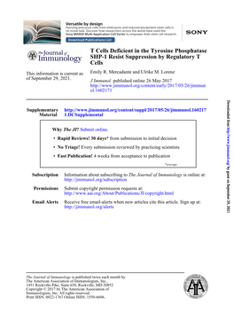 T Cells Deficient in the Tyrosine Phosphatase SHP-1 Resist Suppression by Regulatory T Cells