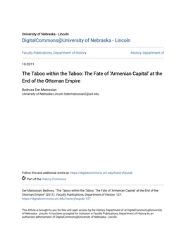 The Fate of Â•Ÿarmenian Capitalâ•Ž at the End of the Ottoman Empire