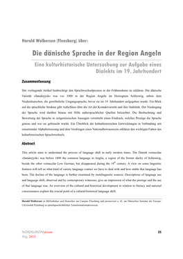 Die Dänische Sprache in Der Region Angeln. Eine Kulturhistorische