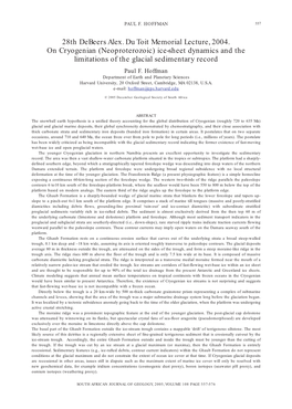 28Th Debeers Alex. Du Toit Memorial Lecture, 2004. on Cryogenian (Neoproterozoic) Ice-Sheet Dynamics and the Limitations of the Glacial Sedimentary Record Paul F