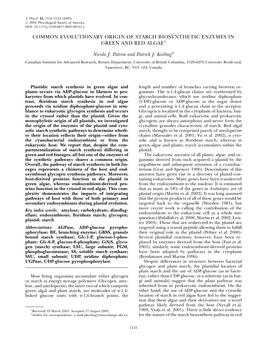 Common Evolutionary Origin of Starch Biosynthetic Enzymes in Green and Red Algae1