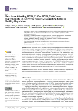 Mutations Affecting HVO 1357 Or HVO 2248 Cause Hypermotility in Haloferax Volcanii, Suggesting Roles in Motility Regulation