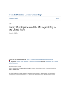 Family Disintegration and the Delinquent Boy in the United States Ernest H