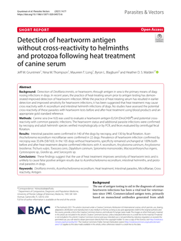 Detection of Heartworm Antigen Without Cross-Reactivity to Helminths