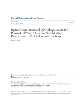 Japanâ•Žs Constitution and U.N. Obligations in the Persian Gulf War