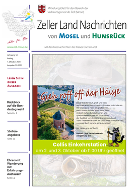 Zeller Land Nachrichten Von Mosel Und Hunsrück Mit Den Kreisnachrichten Des Kreises Cochem-Zell