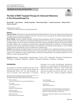 The Role of BRAF-Targeted Therapy for Advanced Melanoma in the Immunotherapy Era