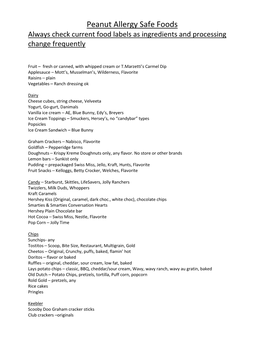 Peanut Allergy Safe Foods Always Check Current Food Labels As Ingredients and Processing Change Frequently