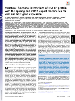 Structural–Functional Interactions of NS1-BP Protein with the Splicing and Mrna Export Machineries for Viral and Host Gene Expression