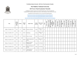 The Maldives National University - 2019 Term 2 Final Examination Timetable