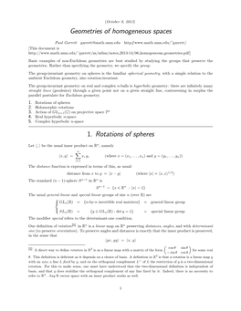 Geometries of Homogeneous Spaces 1. Rotations of Spheres