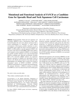 Mutational and Functional Analysis of FANCB As a Candidate Gene for Sporadic Head and Neck Squamous Cell Carcinomas MARCEL F